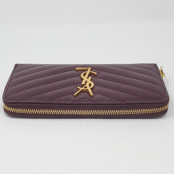 100% Auth YSL Monogram Grain Gold Zippy Wallet - Picture 4 of 14